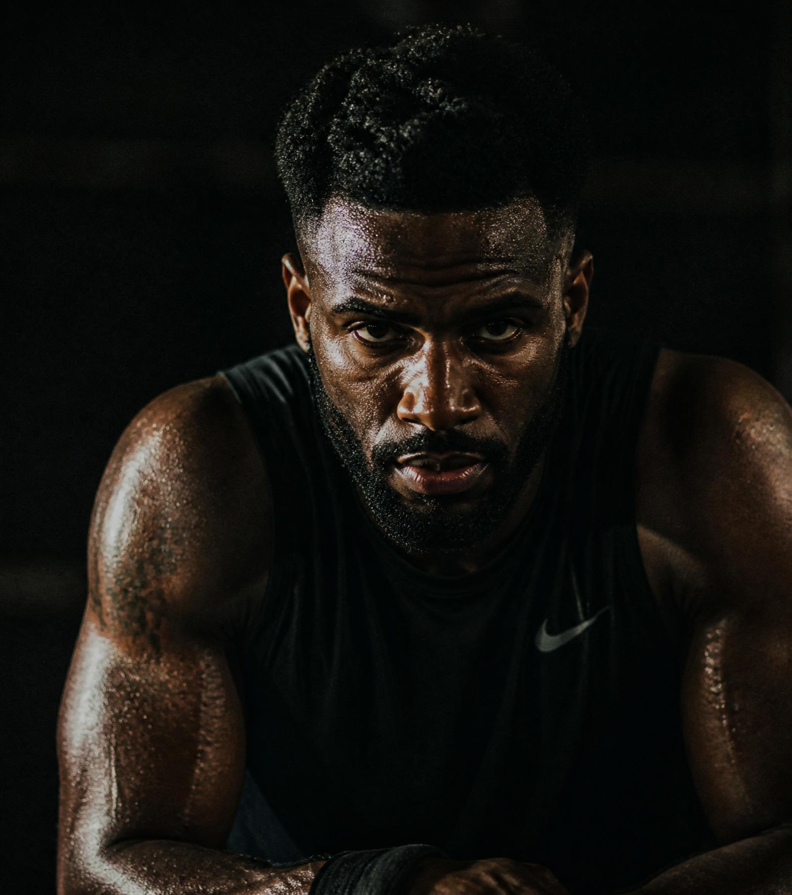 Focused athlete preparing